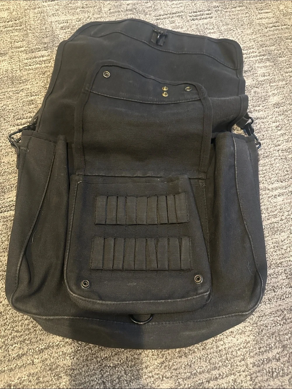 Parajumpers Vintage Black Canvas Messenger Bag with 5th Infantry Army Pin